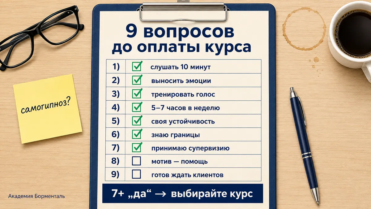 чек-лист самопроверки перед обучением гипнотерапии