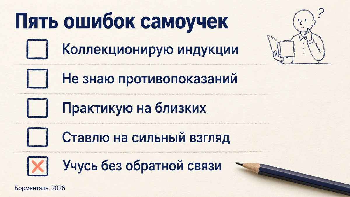 Чек-лист: пять типичных ошибок при самостоятельном обучении гипнозу