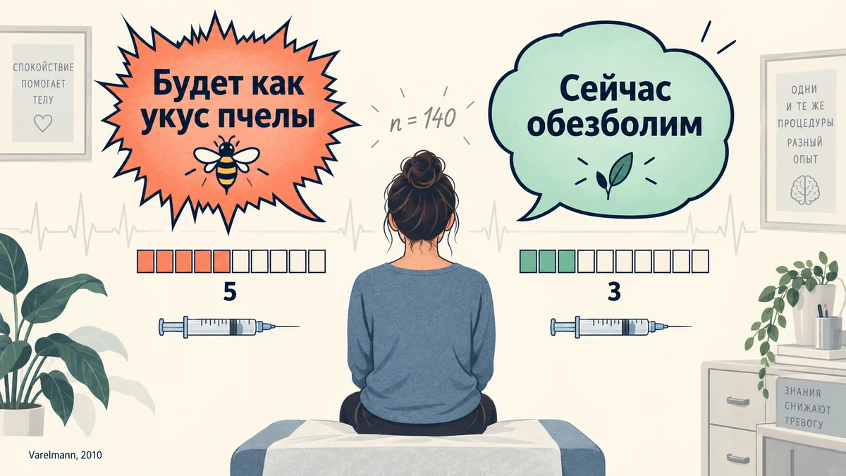 Эксперимент с внушением без гипноза: фраза врача перед уколом меняет оценку боли с 5 до 3 баллов