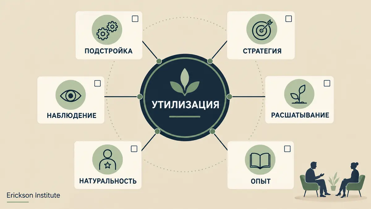 Шесть ключевых компетенций эриксоновской терапии, схема