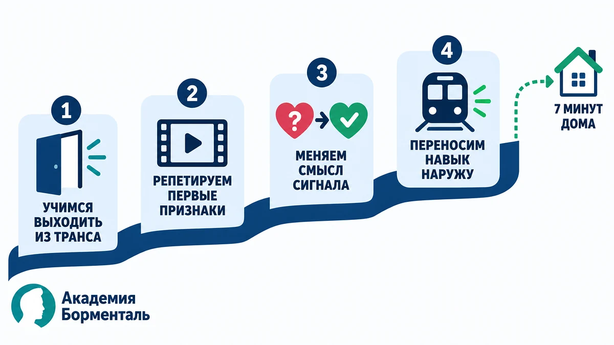 Гипноз при панических атаках: четыре этапа работы на сеансе, инфографика