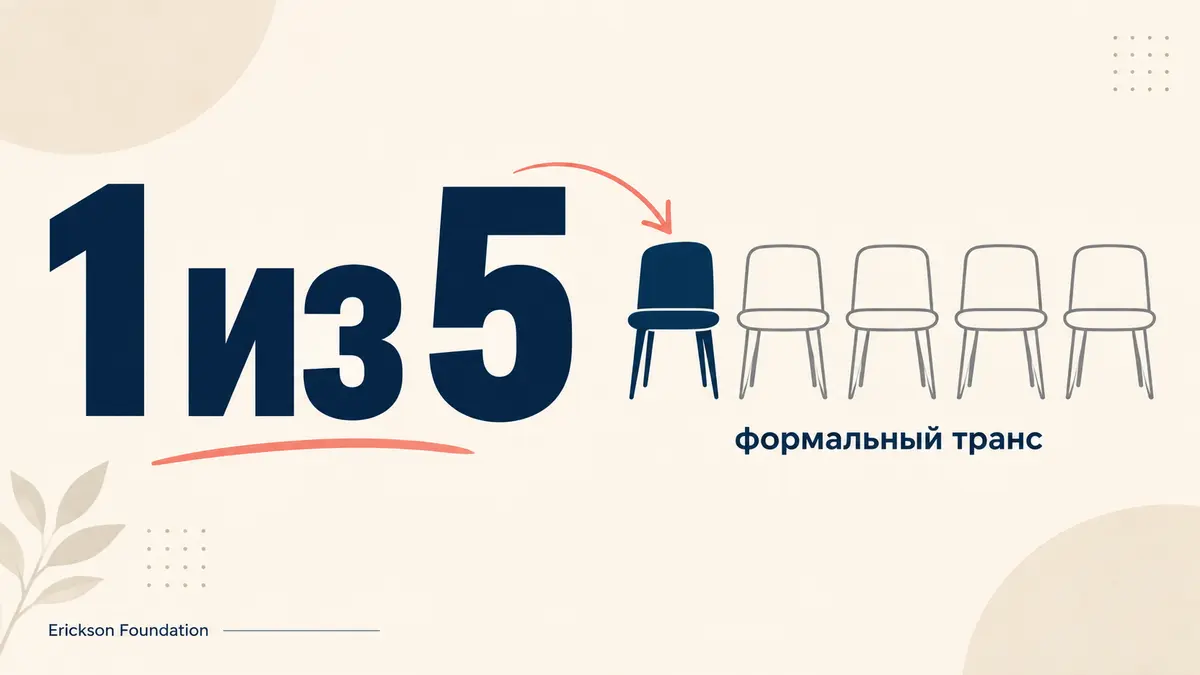 Милтон Эриксон применял формальный гипноз примерно в одном случае из пяти, инфографика