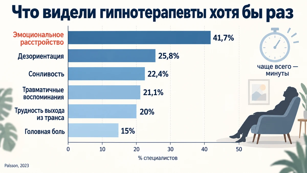 Побочные эффекты после гипноза: доля клиницистов, наблюдавших каждую реакцию, по опросу 691 специалиста