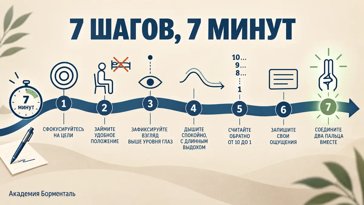 самогипноз для уверенности: протокол из семи шагов по 7-10 минут