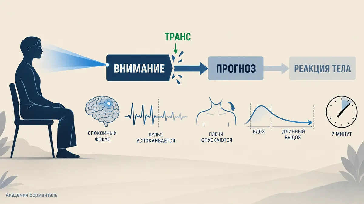 схема: как транс прерывает цепочку тревоги внимание-прогноз-реакция тела