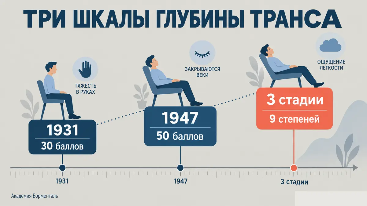 шкалы глубины гипнотического транса: Дэвис и Хазбенд, Лекрон и Бордо, Катков