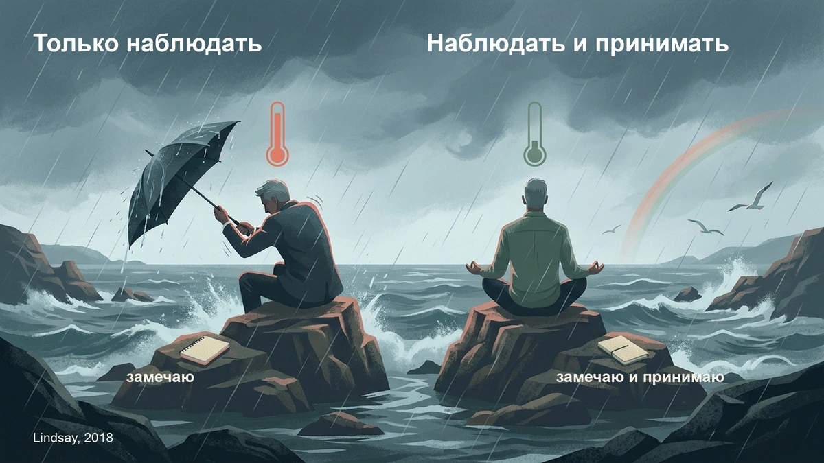 эксперимент о принятии и стрессе: наблюдение без принятия не снижает кортизол, иллюстрация
